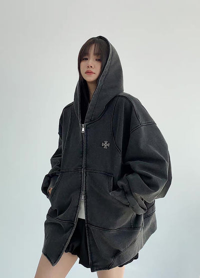 【9/5新作】Simple design wave line thick silhouette double zip hoodie  HL3192