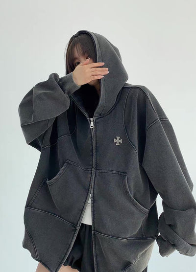 【9/5新作】Simple design wave line thick silhouette double zip hoodie  HL3192