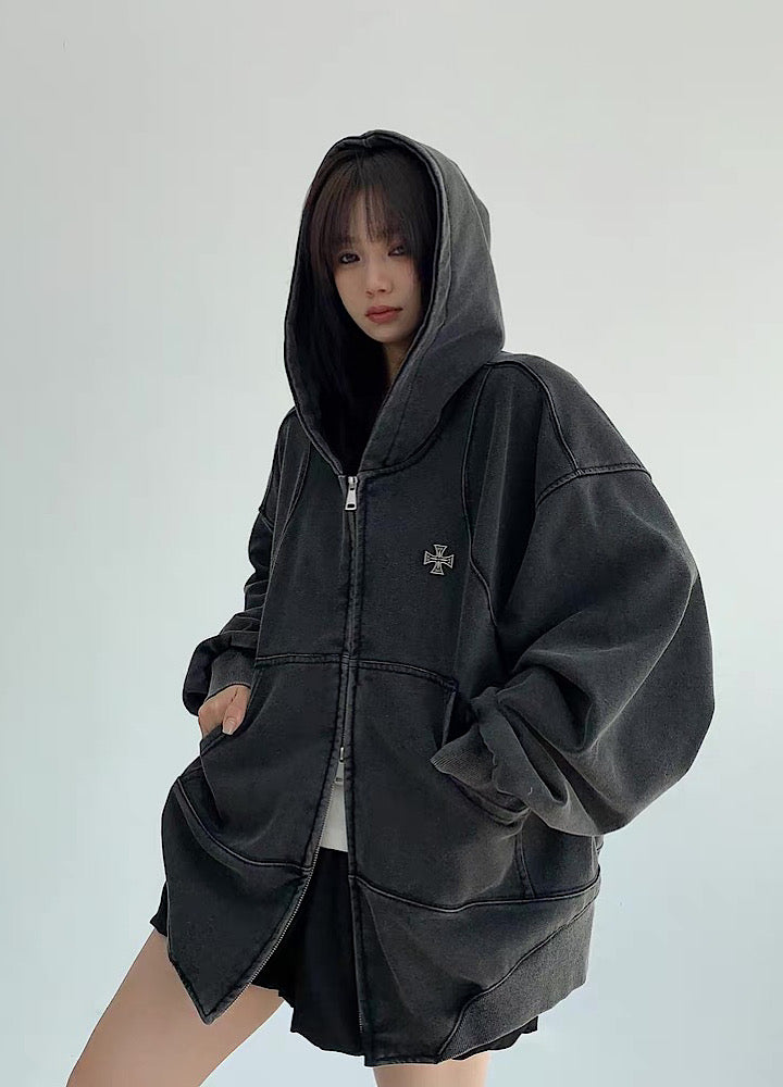 【9/5新作】Simple design wave line thick silhouette double zip hoodie  HL3192