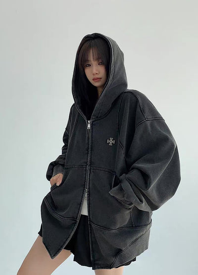 【9/5新作】Simple design wave line thick silhouette double zip hoodie  HL3192