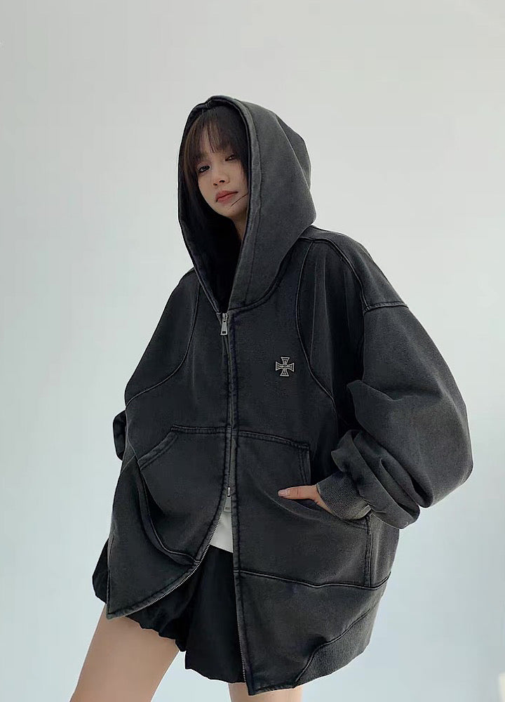 【9/5新作】Simple design wave line thick silhouette double zip hoodie  HL3192