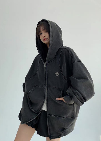 【9/5新作】Simple design wave line thick silhouette double zip hoodie  HL3192