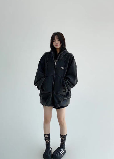 【9/5新作】Simple design wave line thick silhouette double zip hoodie  HL3192