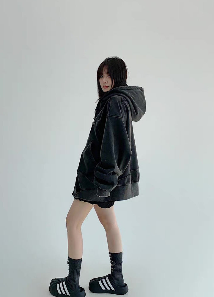 【9/5新作】Simple design wave line thick silhouette double zip hoodie  HL3192