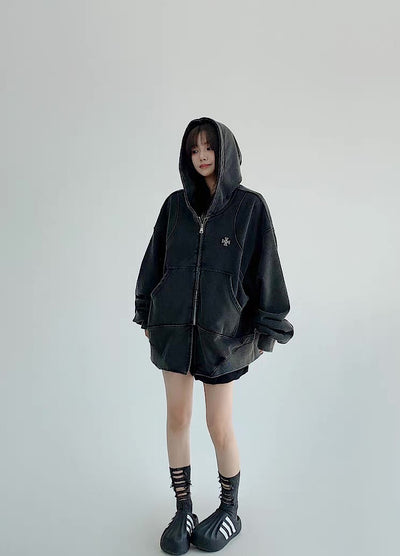 【9/5新作】Simple design wave line thick silhouette double zip hoodie  HL3192