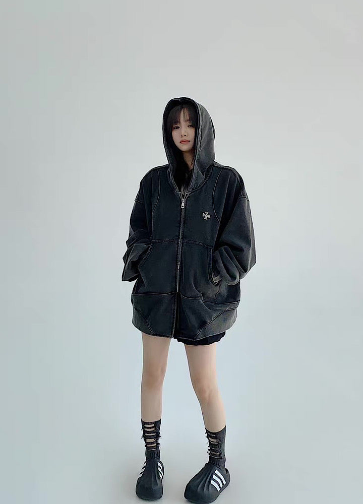 【9/5新作】Simple design wave line thick silhouette double zip hoodie  HL3192