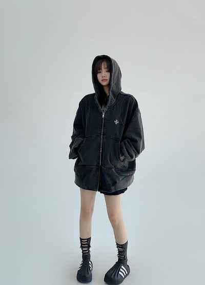【9/5新作】Simple design wave line thick silhouette double zip hoodie  HL3192