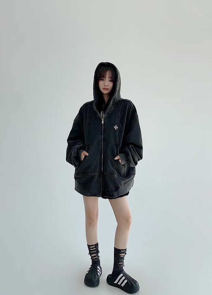 【9/5新作】Simple design wave line thick silhouette double zip hoodie  HL3192