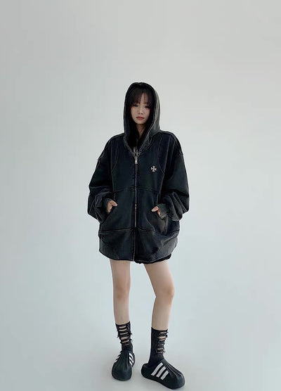 【9/5新作】Simple design wave line thick silhouette double zip hoodie  HL3192