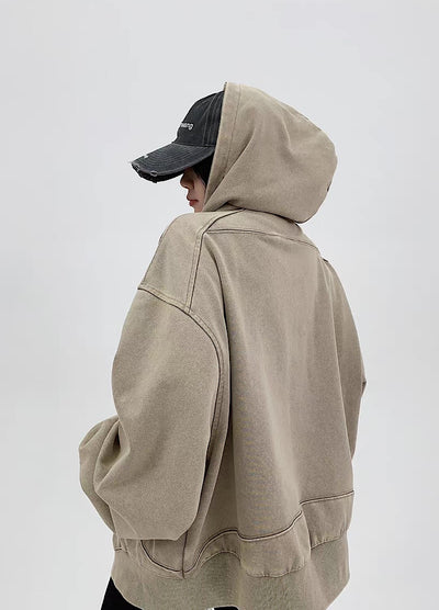 【9/5新作】Simple design wave line thick silhouette double zip hoodie  HL3192