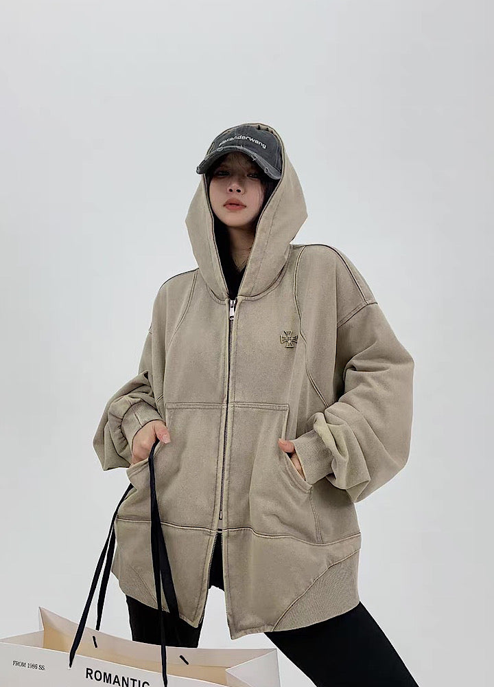 【9/5新作】Simple design wave line thick silhouette double zip hoodie  HL3192