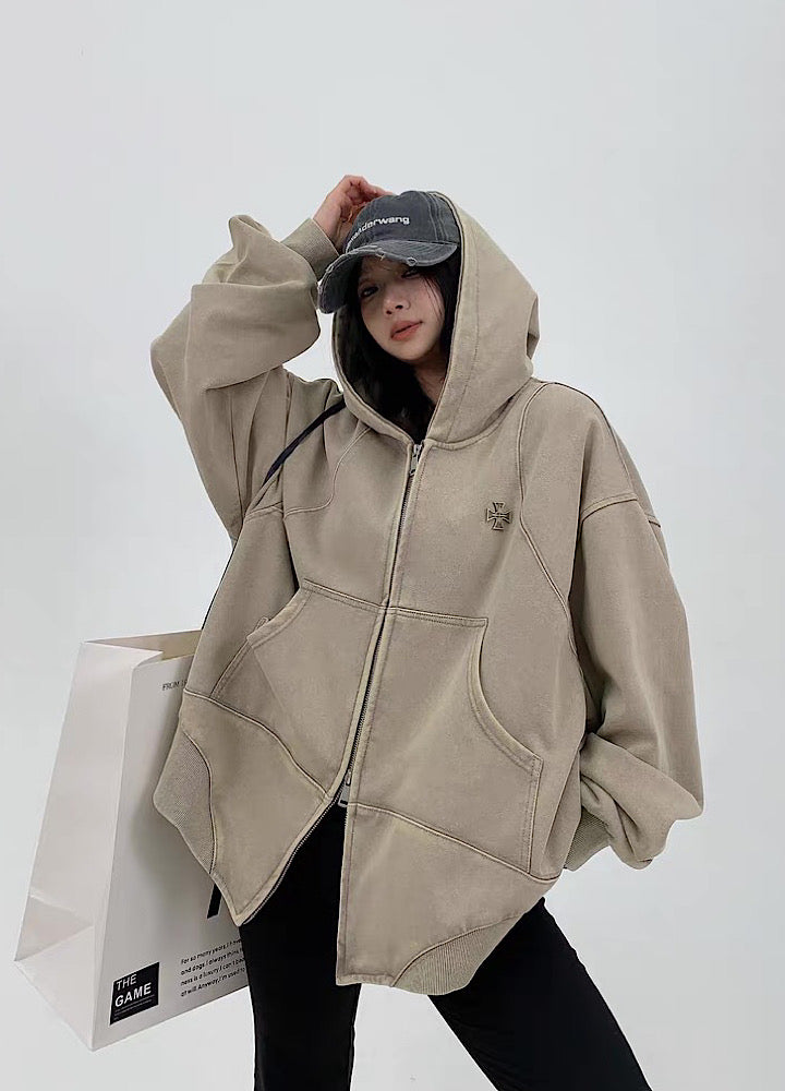 【9/5新作】Simple design wave line thick silhouette double zip hoodie  HL3192