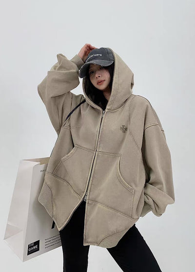 【9/5新作】Simple design wave line thick silhouette double zip hoodie  HL3192