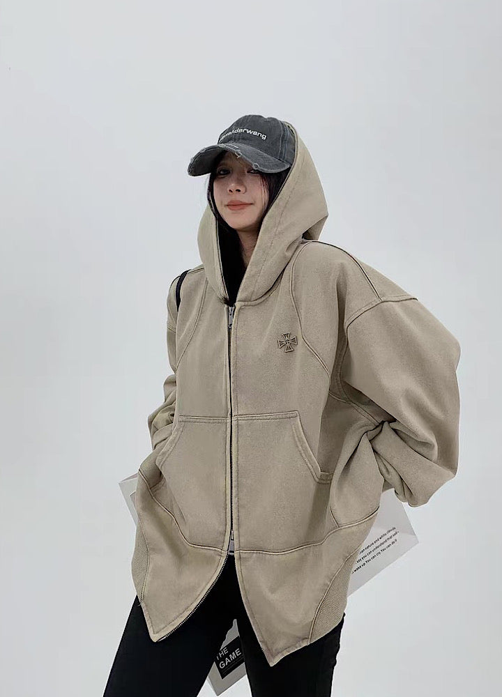 【9/5新作】Simple design wave line thick silhouette double zip hoodie  HL3192
