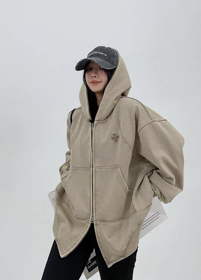 【9/5新作】Simple design wave line thick silhouette double zip hoodie  HL3192