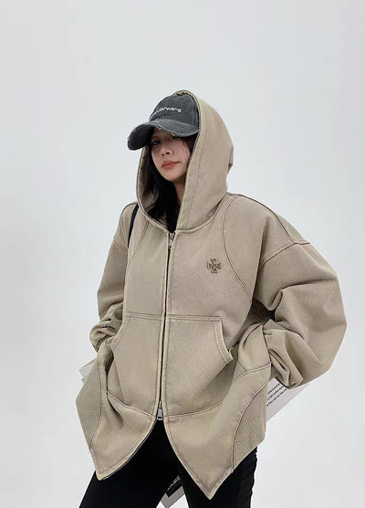 【9/5新作】Simple design wave line thick silhouette double zip hoodie  HL3192