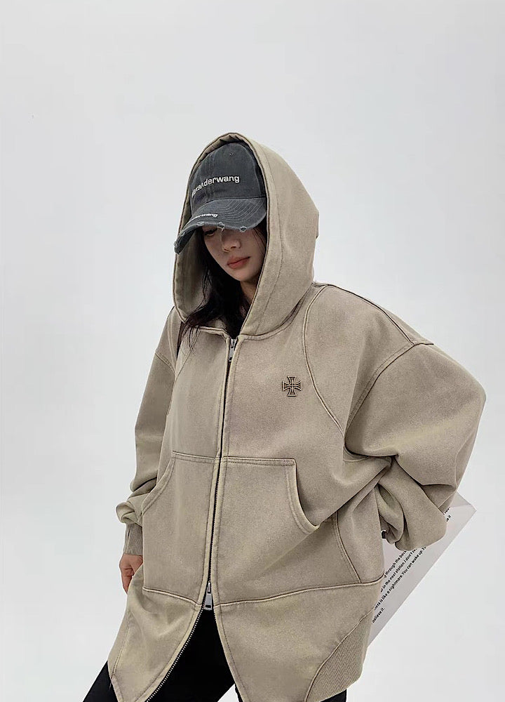 【9/5新作】Simple design wave line thick silhouette double zip hoodie  HL3192