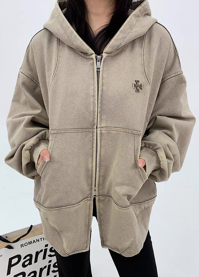 【9/5新作】Simple design wave line thick silhouette double zip hoodie  HL3192