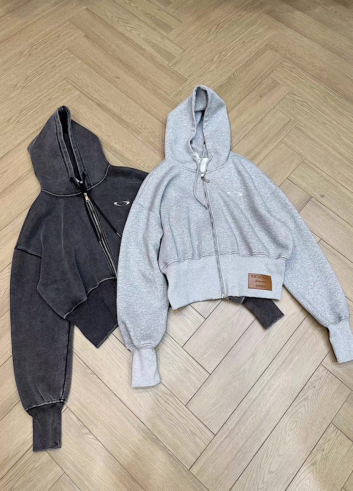 【9/5新作】Short silhouette design muted base color double zip hoodie  HL3193