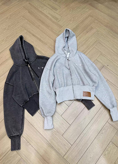 【9/5新作】Short silhouette design muted base color double zip hoodie  HL3193