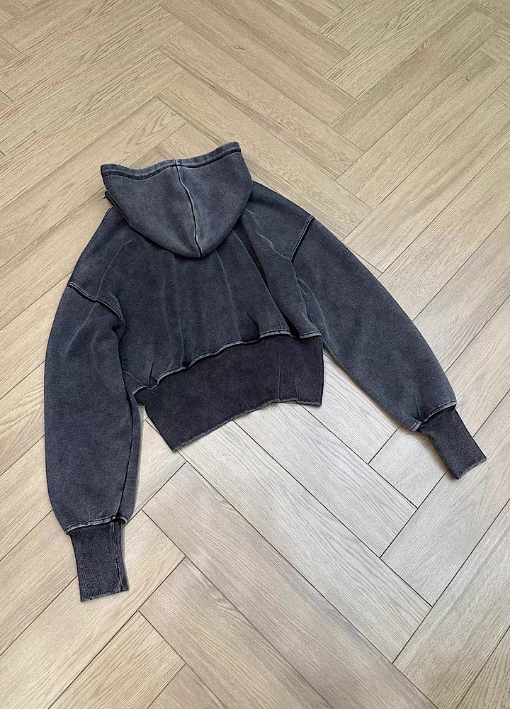 【9/5新作】Short silhouette design muted base color double zip hoodie  HL3193