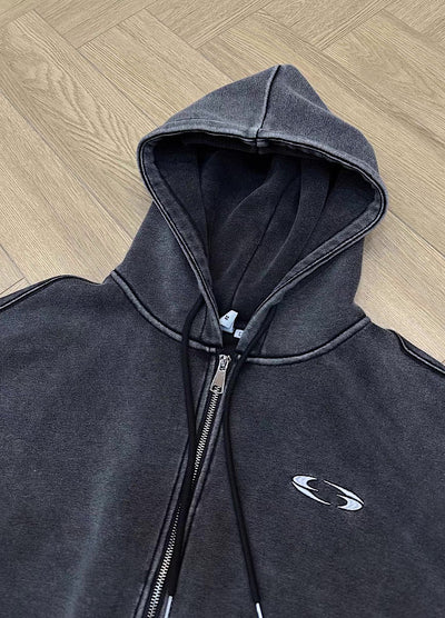 【9/5新作】Short silhouette design muted base color double zip hoodie  HL3193