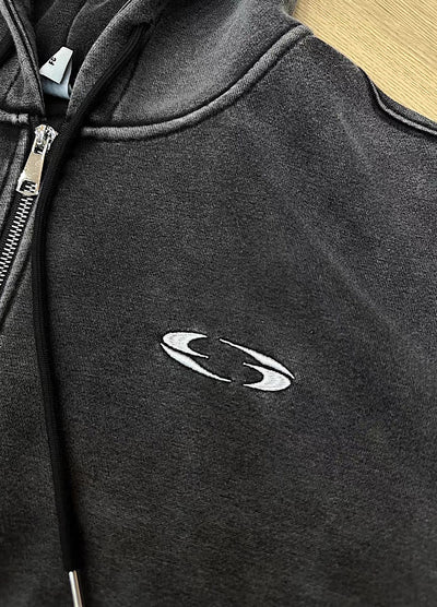 【9/5新作】Short silhouette design muted base color double zip hoodie  HL3193