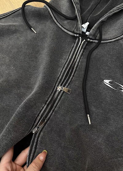 【9/5新作】Short silhouette design muted base color double zip hoodie  HL3193