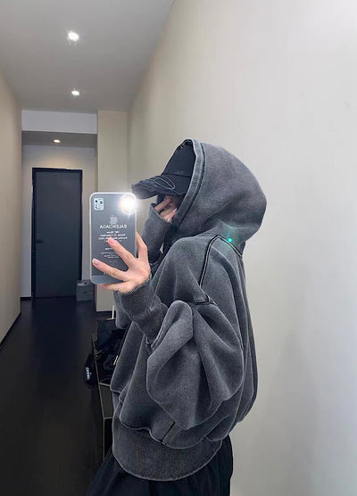 【9/5新作】Short silhouette design muted base color double zip hoodie  HL3193