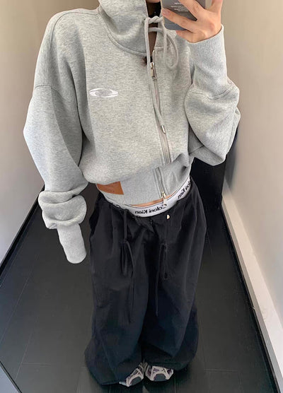 【9/5新作】Short silhouette design muted base color double zip hoodie  HL3193