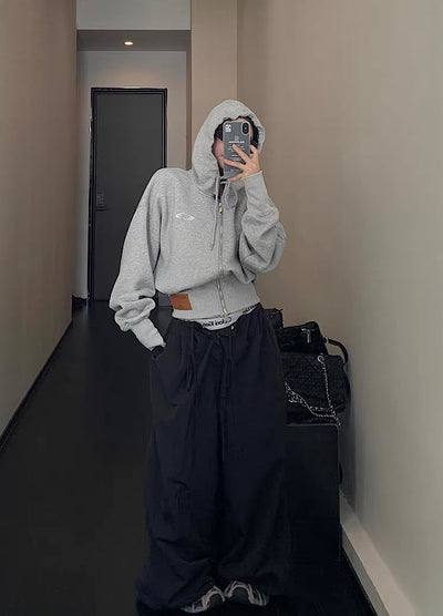 【9/5新作】Short silhouette design muted base color double zip hoodie  HL3193