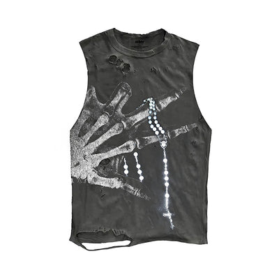 【9/5新作】Crystal Bone Hand Design Distressed Punk Sleeveless  HL3194