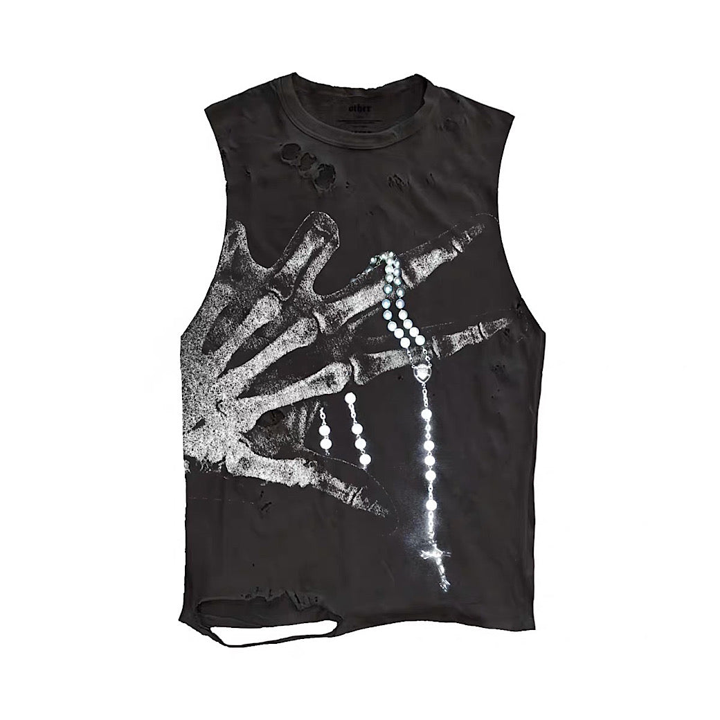 【9/5新作】Crystal Bone Hand Design Distressed Punk Sleeveless  HL3194