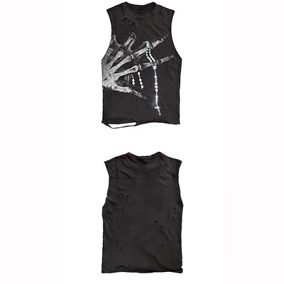 【9/5新作】Crystal Bone Hand Design Distressed Punk Sleeveless  HL3194