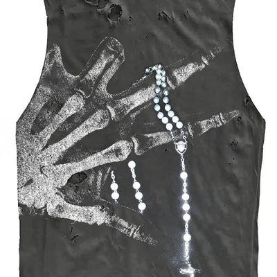 【9/5新作】Crystal Bone Hand Design Distressed Punk Sleeveless  HL3194