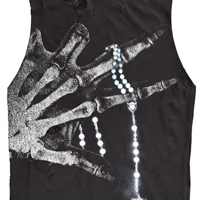 【9/5新作】Crystal Bone Hand Design Distressed Punk Sleeveless  HL3194