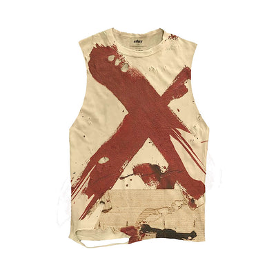 【9/5新作】Cross Red Paint Design Washed Sleeveless  HL3195