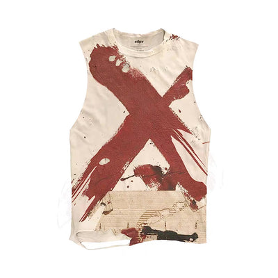 【9/5新作】Cross Red Paint Design Washed Sleeveless  HL3195