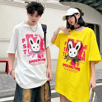[NIHAOHAO] Punk rabbit design break short sleeve T-shirt NH0095