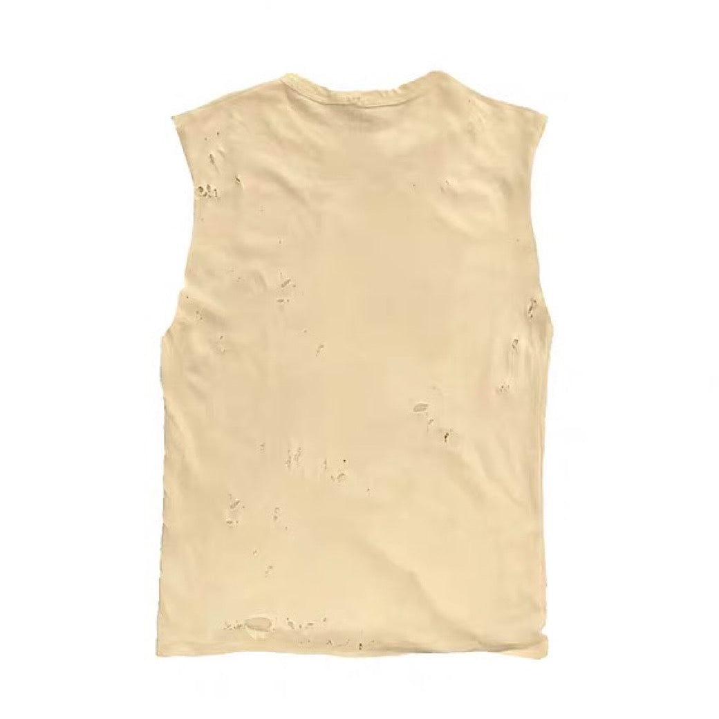 【9/5新作】Cross Red Paint Design Washed Sleeveless  HL3195