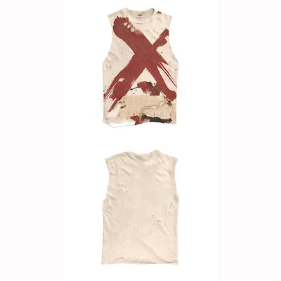 【9/5新作】Cross Red Paint Design Washed Sleeveless  HL3195