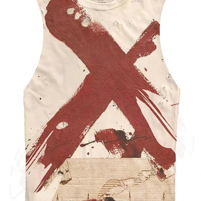 【9/5新作】Cross Red Paint Design Washed Sleeveless  HL3195