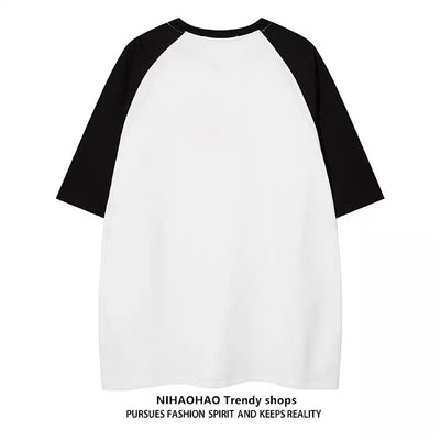 [NIHAOHAO] Bicolor Y2K style casual design short sleeve T-shirt NH0096