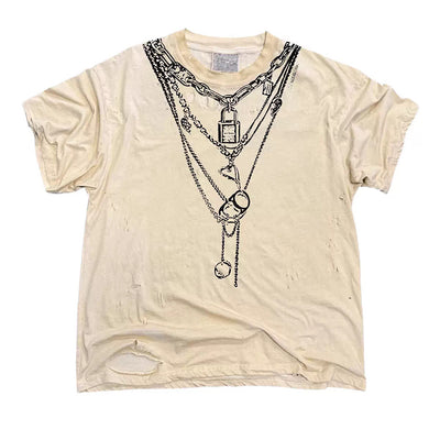 【9/5新作】Necklace print design muted color short sleeve T-shirt  HL3197