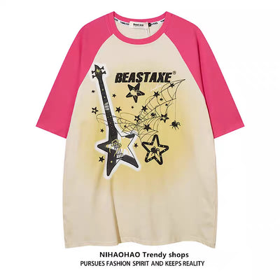 【NIHAOHAO】Bicolor Y2K style casual design short sleeve T-shirt  NH0096
