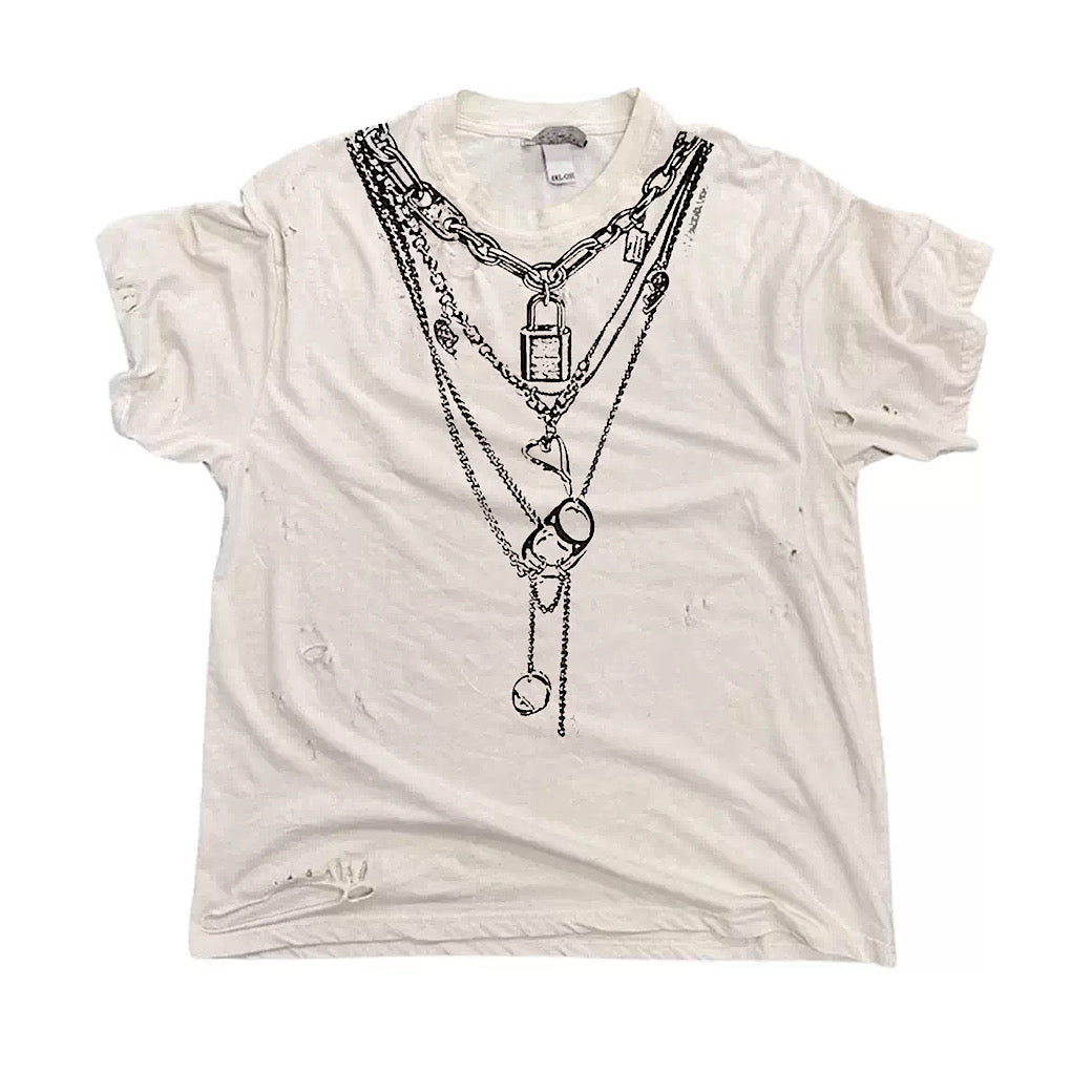 【9/5新作】Necklace print design muted color short sleeve T-shirt  HL3197