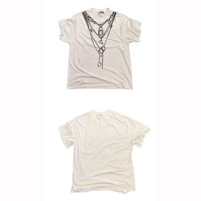 【9/5新作】Necklace print design muted color short sleeve T-shirt  HL3197