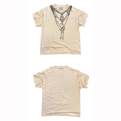 【9/5新作】Necklace print design muted color short sleeve T-shirt  HL3197