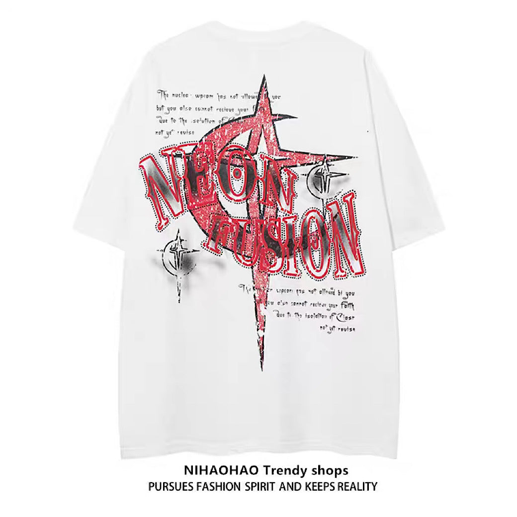 【NIHAOHAO】Move crossment back design short sleeve T-shirt  NH0099