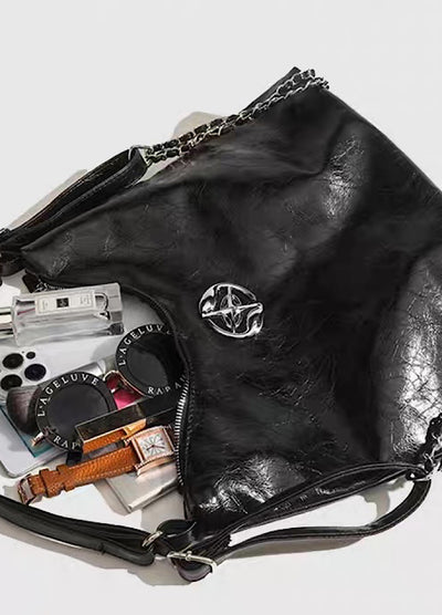 【9/5新作】Compact size silver attachment 2-way leather design bag  HL3200